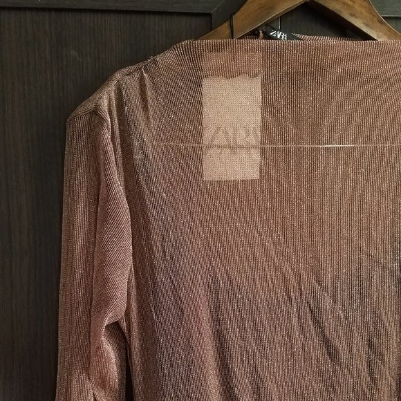 NWT PINK BROWN CONTRASTING SPARKLY MESH DRESS. - Picture 7 of 9